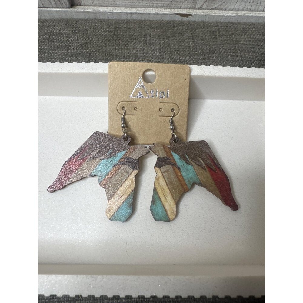 Wooden Horse Earrings Multicolor Stripe Western Womens Fashion Lightweight